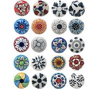 Ajuny Set of 20 Ceramic Knobs Colorful Floral Cupboard Door Drawer and Furniture Pulls for Kitchen Bathroom Cabinets Dresser Drawers Handmade Decorative Knobs