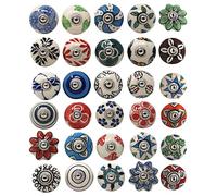 Ajuny Multicolor Ceramic Knobs for Dresser Drawers Kitchen Cabinets Bathroom Chest Vintage and Furniture Hand Painted Antique Floral Cupboard Pull Knob (Round, Pack of 20)