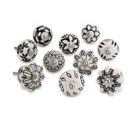 Ajuny Set of 30 Ceramic Knobs Black and White Printed Cupboard Door Drawer and Furniture Pulls for Kitchen Cabinets Dresser Drawers Handmade Pottery Decorative Knobs