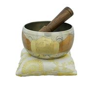 Ajuny Singing Bowl Tibetan Handmade Brass Sound Bowl Set Carved Art Design with Mallet & Cushion Easy to Play Meditation Yoga Mindfulness Chakra Healing Stress Relief Relaxation Gift Multicolour 4 In