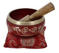Ajuny Singing Bowl Tibetan Handmade Brass Sound Bowl Set Etched Thangka Art Design with Mallet & Cushion Easy to Play Meditation Yoga Mindfulness Chakra Healing Stress Relief Relaxation Gift, Red 4 In