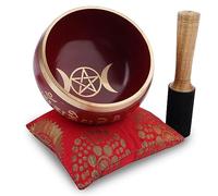 Ajuny Singing Bowl Tibetan Handmade Brass Sound Bowl Set Moon & Star Design with Mallet & Cushion Easy to Play Meditation Yoga Mindfulness Chakra Healing Stress Relief Relaxation Gift, Maroon 4 In