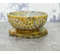 Ajuny Soapstone Scrying and Smudge Bowl Pot Sun Floral Design Handmade Household Kitchen Table Decorative Gift 5 Inch