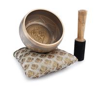 Ajuny Tibetan Singing Bowl Set - Handcrafted Meditation Brass Sound Bowl with Stick and Cushion for Yoga, Chakra Healing, Mindfulness and Stress Relief Spiritual Gifts - Beige