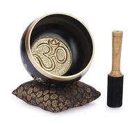 Ajuny Tibetan Singing Bowl Set - Handcrafted Meditation Brass Sound Bowl with Stick and Cushion for Yoga, Chakra Healing, Mindfulness and Stress Relief Spiritual Gifts - Gold Black
