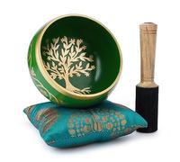 Ajuny Tibetan Singing Bowl Set - Handcrafted Meditation Brass Sound Bowl with Stick and Cushion for Yoga, Chakra Healing, Mindfulness and Stress Relief Spiritual Gifts - Green