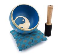 Ajuny Tibetan Singing Bowl Set - Handcrafted Meditation Brass Sound Bowl with Stick and Cushion for Yoga, Chakra Healing, Mindfulness and Stress Relief Spiritual Gifts - Blue