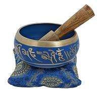 Ajuny Tibetan Singing Bowl Set Handmade Brass Sound Bowl with Mallet & Cushion Thangka Art Design Meditation Yoga Mindfulness & Chakra Healing Therapy Stress Relief Gift (Blue, 4 In)