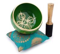 Ajuny Tibetan Singing Bowl Set - Handcrafted Meditation Brass Sound Bowl with Stick and Cushion for Yoga, Chakra Healing, Mindfulness and Stress Relief Spiritual Gifts - Gold Green