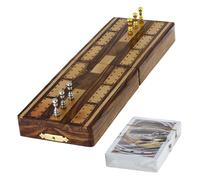 Ajuny Traditional Wooden Cribbage Board Game with Metal Pegs and Cards