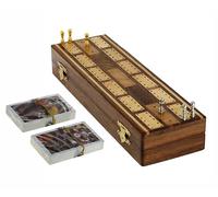 Ajuny Traditional Wooden Cribbage Board Game with Metal Pegs and Cards
