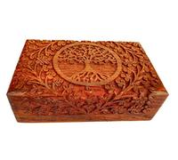 Ajuny Tree of Life Decorative Treasure Chest Keepsake Box - Handcarved Wooden Multipurpose Use As Jewelry Storage, Watch Box, Great for Gifts - Brown, 8X5 Inch