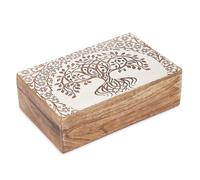 Ajuny Tree of Life Wooden Box - Handmade Decorative Keepsake Box Treasure Chest - Multipurpose Use As Jewelr Watch Storage Boxes, Great for Gifts - 8X5 Inch