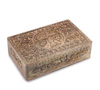 Ajuny Tree of Life Wooden Keepsake Box 8 x 5 Inch, Hand Carved Mango Wood Trinket Holder Storage Organiser, Vintage Decorative Jewellery Box Unique Gift for Home Décor