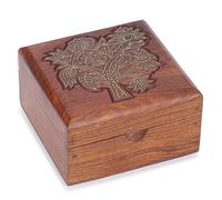 Ajuny Tree Wooden Jewellery Box 4x4 Inch, Brass Inlay Keepsake Chest
