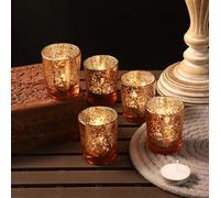 Ajuny Votive Candle Holders Set of 12 - Mercury Glass Tealight Candle Holder Bulk - Ideal Candle Jars for Wedding Festival Table Decorations Party & Home Decor - Gold