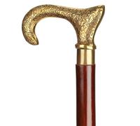Ajuny Walking Sticks for Men Women Seniors Durable Folding Non Slip Wooden Canes T Shape with Decorative Brass Handle Golden Finish Cane Hiking Poles 36 inch