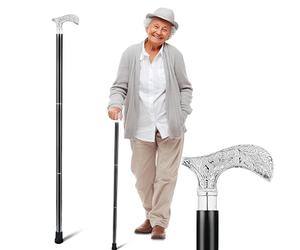 Ajuny Walking Sticks for Men Women Seniors Durable Folding Wooden Canes with Decorative Brass Handle Silver Finish Wood Cane 36 Inch