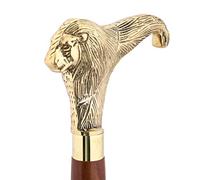 Ajuny Walking Sticks For Men Women Seniors Wooden Canes With Detachable Brass Lion Design Handle Golden Finish Decorative Cane Gifts 36 Inch