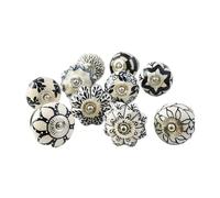 Ajuny White Black Door Knobs Vintage Hand Painted Pumpkin and Round Ceramic Knob Kitchen Cabinets Furniture Drawers Cupboards Handles Pulls Decorative Knob Set of 10