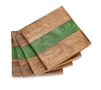 Ajuny Wood & Resin Coasters Set of 4 Green Dual-Tone Handmade Square Non-Slip Drink Mats, Protectors for Tea, Coffee & Wine, Ideal Housewarming Gift