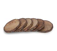 Ajuny Wooden Coasters for Drinking Set of 6 Natural Unfinished Bark-Edge Round Wood Slices 11.5 cm, Rustic Non-Slip Tabletop Protectors for Coffee Cups, Bar, Kitchen or Home Décor Crafts