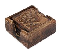 Ajuny Wooden Coasters Set of 4 -Coasters Set with Holder for Modern Home Decor,Coasters for Coffee Table Tabletop Protection for Any Table Type - Coaster Set Decor for Bar Kitchen Home Apartment