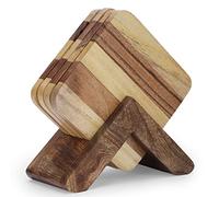 Ajuny Wooden Coasters Set of 4 with Holder for Coffee Table Home Decor - Drinking Glasses Decorative Coaster for Drinks Dining Tabletop Protection Decor Accessories Gift - 4 Inch