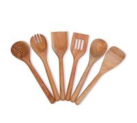 Ajuny Wooden Cooking Utensils Set, 6-Piece - Natural Wood Spoons & Spatulas for Non-Stick Pans, Hand-Polished, Lightweight & Heat-Resistant Kitchen Tools for Stirring, Mixing, Flipping & Serving