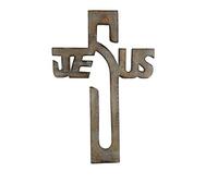 Ajuny Wooden Crucifix Wall Cross - Wall Hanging Handmade Rustic Vintage Religious Catholic Prayer Cross Spiritual Art Sculpture Home Living Room Decor (15x10 Inch)