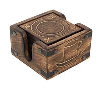 Ajuny Wooden Drink Coasters with Holder for Drinks Rustic Burnt Set of 6