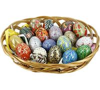 Ajuny Wooden Easter Eggs Paper Mache in Basket Colorful Hand Painted 18 pcs