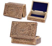 Ajuny Wooden Hand Carved Decorative Jewelry Box Moon Star Flower Carvings Vintage Keepsake Storage Organizer Travel Treasure Chest Trinket Holder Case Great Gifts 8x5 Inch