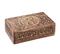 Ajuny Wooden Hand Carved Decorative Jewelry Box Tai Chi Carvings Vintage Keepsake Storage Organizer Travel Treasure Chest Trinket Holder Case Great Gifts 8x5 Inch