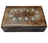 Ajuny Wooden Hand Carved Decorative Jewelry Storage Box With Leaf Inlay Carvings Multipurpose Storage Keepsake Box 9x6 Inch