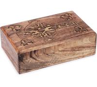 Ajuny Wooden Handcarved Decorative Jewelry Storage Box with Celtic Cross Carvings Design Multipurpose Treasure Chest Keepsake Organizer Necklaces Watch Boxes Gifts 8x5 Inch