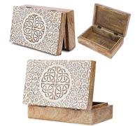 Ajuny Wooden Handcrafted Decorative Jewelry Storage Box Trinity Knot Design White Multipurpose Treasure Chest Organizer Travel Keepsake Trinket Holder Watch Box Gifts 8x5 Inch