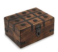 Ajuny Wooden Handcrafted Decorative Pirate Treasure Chest Jewellery Storage Box Cross Shell Strips Handmade Mango Wood Keepsake Trinket Holder Organiser Great for Gifts 8x6 Inch