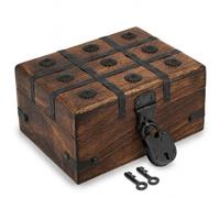 Ajuny Wooden Handcrafted Pirate Treasure Chest Jewellery Box 8x6 Inch