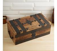 Ajuny Wooden Handcrafted Pirate Treasure Chest Jewellery Box Multipurpose Gift Vintage Shell Strips Keepsake Trinket Storage Organizer for Rings, Necklaces & More Organizer, 11x6 Inch