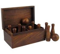 Ajuny Wooden Handcrafted Set of 10 Bowling Pins 2.25 Inch Each and 2 Mini Bowling Bowls 1.25 Inch Game for Adults Kids Home Office Desk Toys Gift