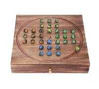 Ajuny Wooden Handmade Age 12+ 10 Inch Solitaire Board Game with Storage Drawer 33 Marbles in 4 Colors Fun Family Tabletop Home Office Decorative Solitaire Games for Kids and Adults