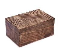 Ajuny Wooden Jewellery Box 8.5 x 5.5 inch Handmade Mango Wood Hand Carved Line Design Keepsake Box Vintage Trinket Storage Chest Decorative Organiser Gift Box for Home Decor