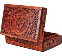 Ajuny Wooden Jewellery Box 8 x 5 Inch Celtic Flower Carved Keepsake Chest