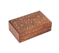Ajuny Wooden Jewellery Box 8 x 5 Inch Floral Brass Inlay Keepsake Chest