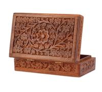 Ajuny Wooden Jewellery Box 8 x 5 inch Handmade Hand Carved Floral Design