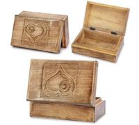 Ajuny Wooden Jewellery Box 8 x 5 x 3 Inch Hand Carved Heart Design Keepsake Box Decorative Trinket Storage Organiser Handmade Wood Treasure Chest Gift for Bedroom Home Decor