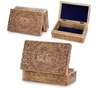 Ajuny Wooden Hand Carved Decorative Jewelry Box Tree of Life Carvings Vintage Keepsake Storage Organizer Travel Treasure Chest Trinket Holder Case Great Gifts 8x5 Inch