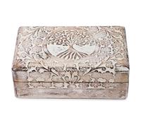 Ajuny Wooden Jewellery Box Hand Carved Tree of Life Design Mango Wood Keepsake Box, Vintage Treasure Chest Trinket Holder Storage Organizer Decorative Gift 8 x 5 Inch