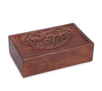 Ajuny Wooden Jewellery Storage Box 8 x 5 Inch Flower Leaf Carved Chest